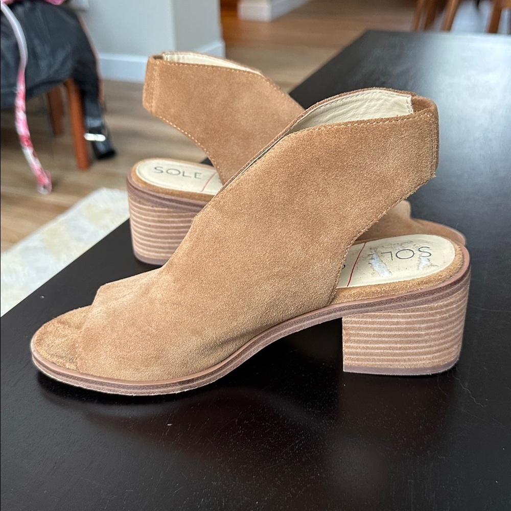 Sole Society Suede Block Heel Slingback Peep toe Mules - Picture 2 of 7